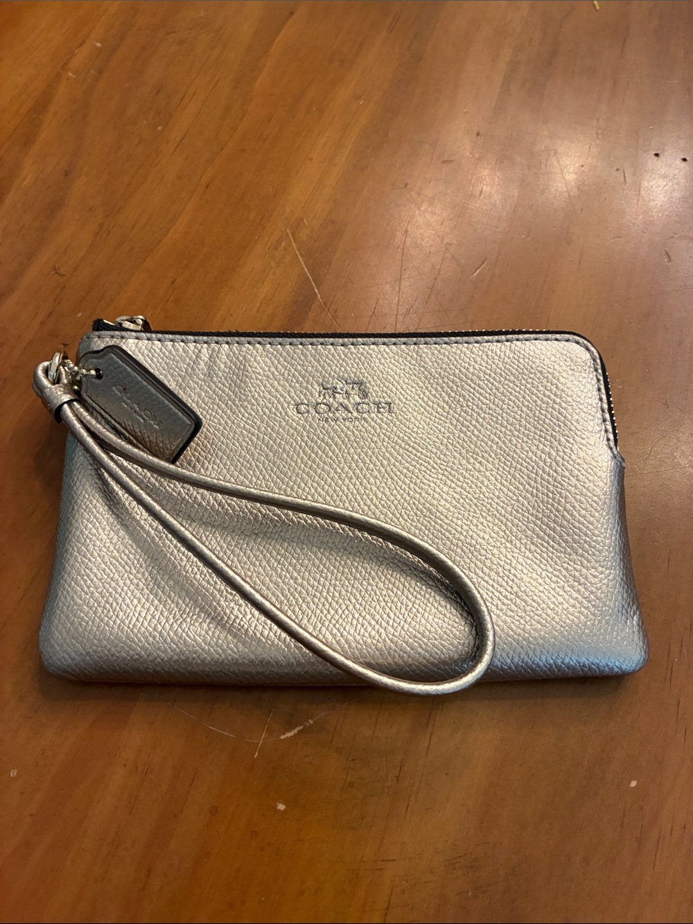 Coach Silver Metallic Pebbled Wristlet Clutch